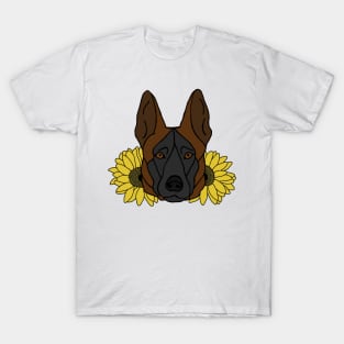 Red Fawn Shepherd/Malinois with Sunflowers T-Shirt